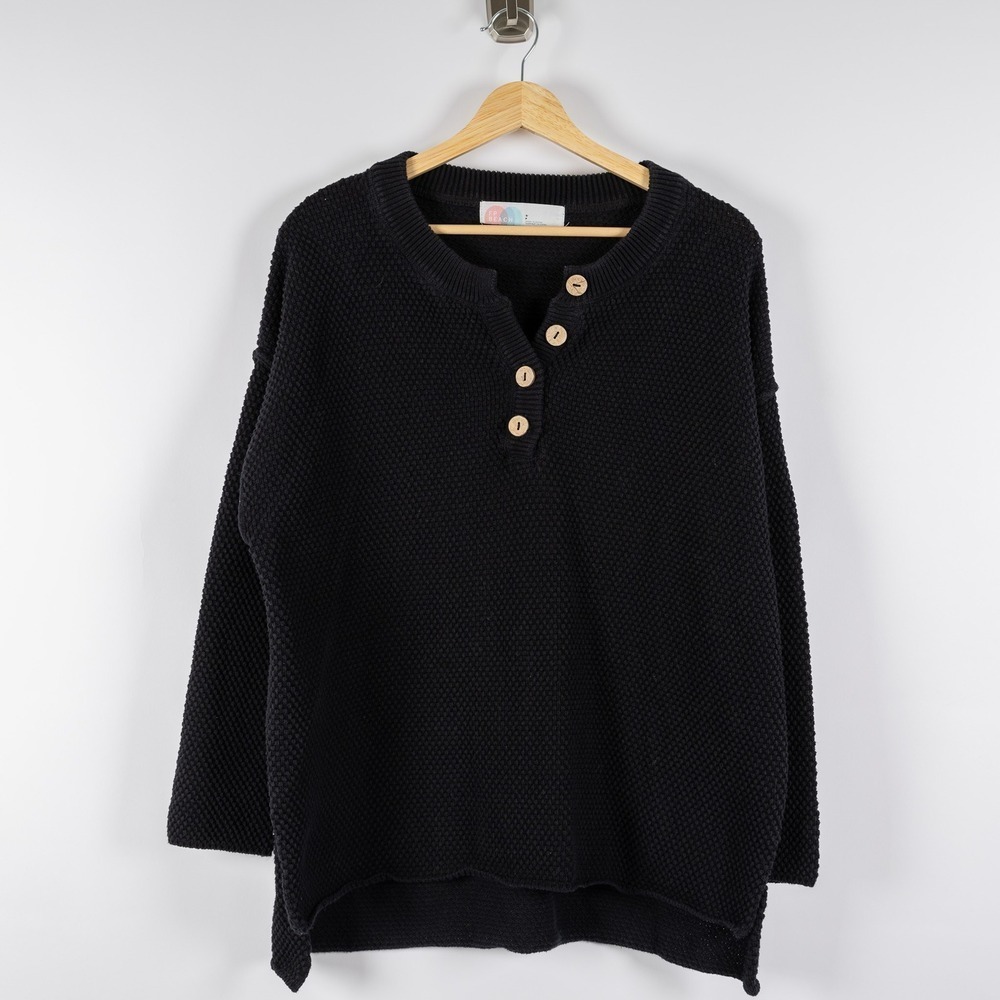 Free People FP Beach Sweater Womens Small Black 100% Cotton Knit Button Front